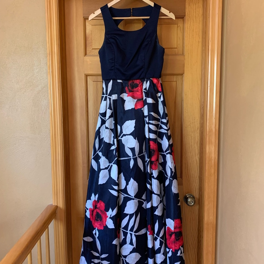 Navy Floral Prom or Evening Gown